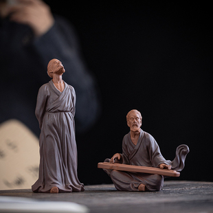 中式禅意历史人物紫砂工艺品摆饰伯牙觅知音钟 钟子期家居书房装