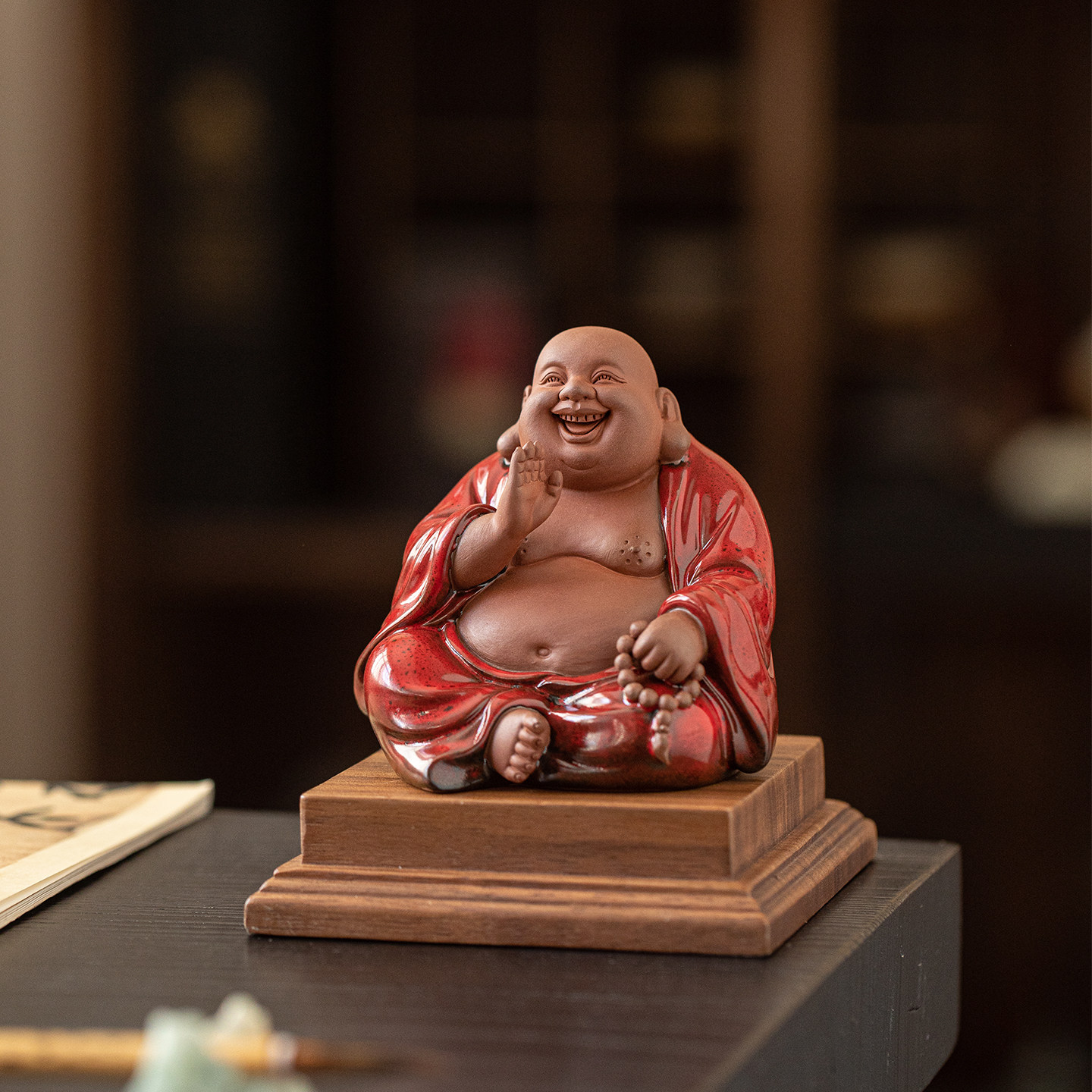 创意紫砂弥勒佛禅意摆件精品可养欢喜弥勒家居办公茶道茶玩装饰品