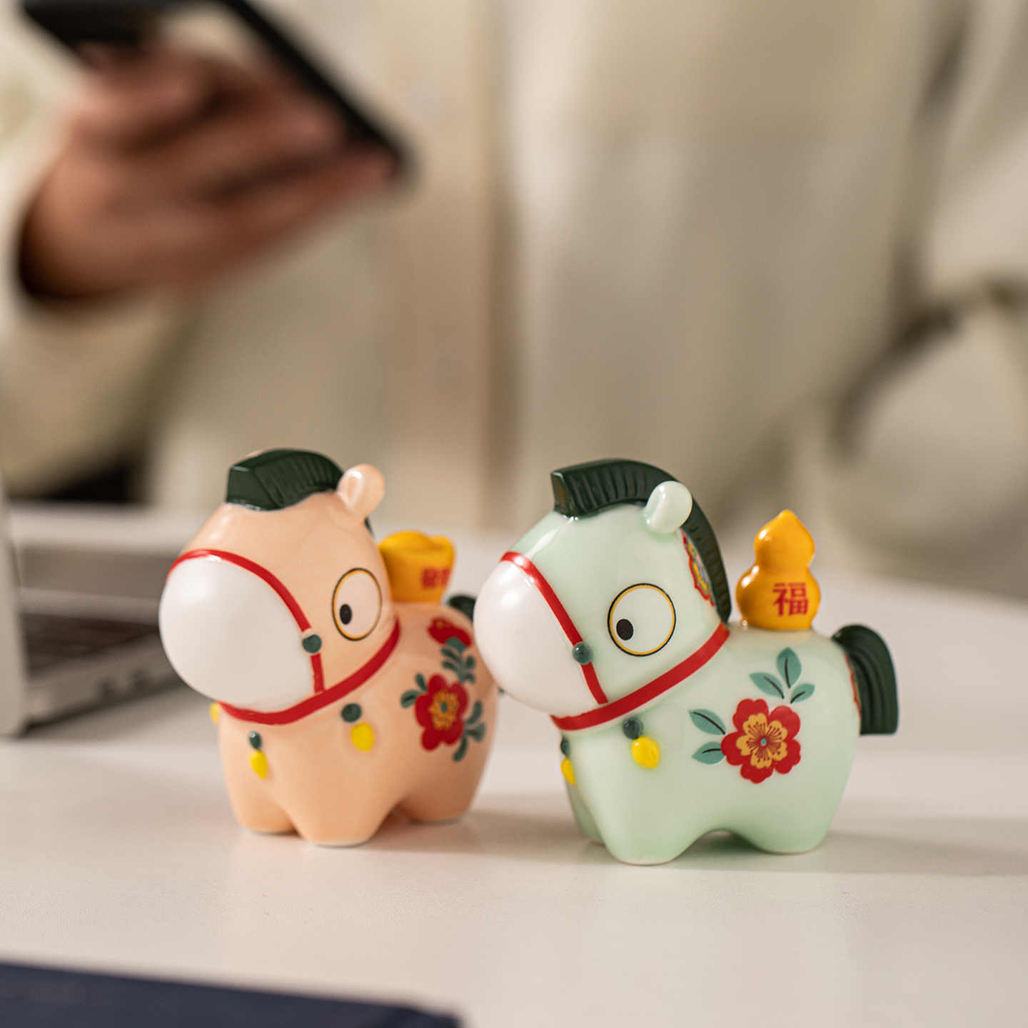趣味可爱小马茶宠摆件陶瓷茶室桌面装饰品马年生肖吉祥物春节礼品
