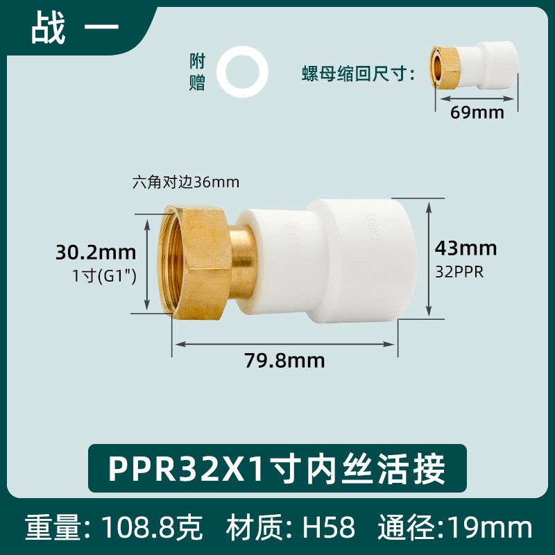 全铜前置过滤器ppr活接头热熔1寸转换dn25水M管6分转4分水泵20水