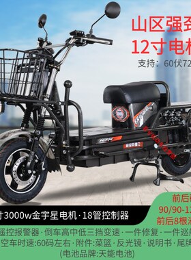 载重王电动车72V超级路霸拉货载货96V大力神铁皮车两轮快递电动车