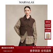 复古格纹马夹衬衫 时尚 假两件上衣 新款 曼德诗设计感外套女2026春季