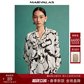 雪纺衫 小衫 2026秋季 黑白艺术印花宽松长袖 上衣 新款 曼德诗气质时尚