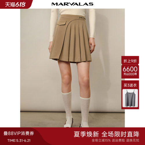 曼德诗A摆短裙百褶裙半身裙