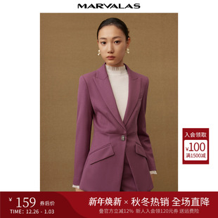 外套 纯色一粒扣都市商务风收腰西装 曼德诗黑色西服女2025冬季 新品