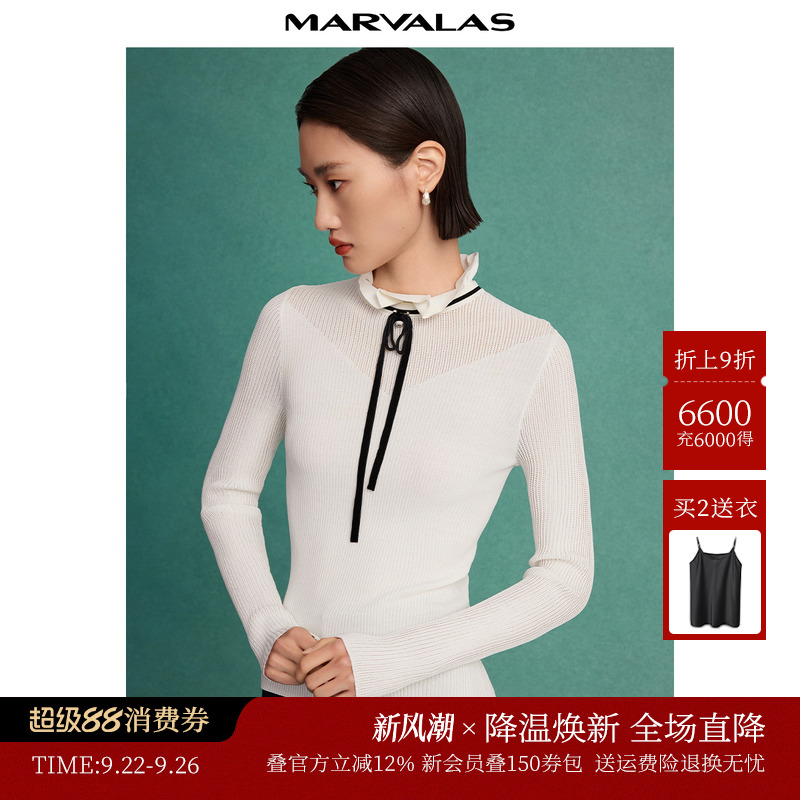 曼德诗花边领毛针织衫