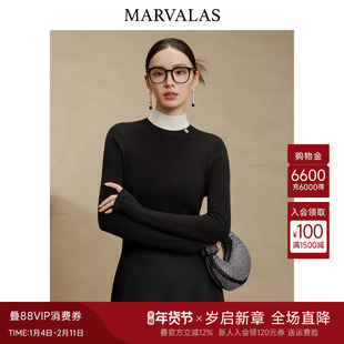 曼德诗撞色半高领针织衫2025冬季新款绵羊毛混纺内搭百搭套头衫女