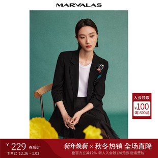 印花设计一粒扣气质西装 时尚 外套 新款 曼德诗花卉造型西服2025秋季