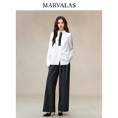 商场同款 曼德诗高腰休闲裤 2026春季 新款 绵羊毛混纺直筒阔腿裤