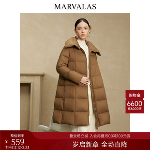 曼德诗长款羽绒服2025冬季新款时尚大翻领设计面包服加厚保暖外套