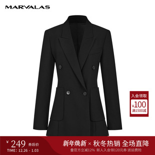西装 中长款 2025冬季 修身 西服外套收腰上衣 新款 曼德诗纯色长袖