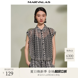 黑白撞色满印短款 曼德诗POLO领无袖 新款 衬衫 宽松微透衬衣 2025夏季