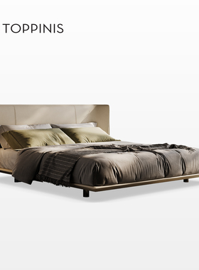 Toppinis意式极简真皮悬浮床 高端主卧双人床1.8米皮艺床马鞍皮床
