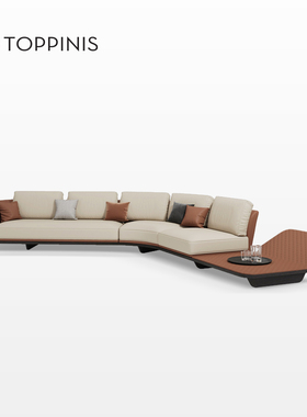 Toppinis别墅高端法拉利牛皮沙发意式大平层客厅轻奢弧形真皮沙发