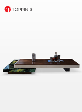 Toppinis胡桃木茶几大平层别墅客厅设计师款轻奢高端天然奢石茶几