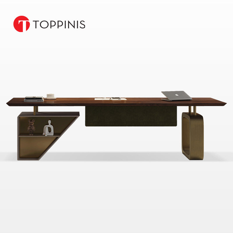 Toppinis意式轻奢高级感办公室书桌老板桌高端实木家用胡桃木书桌
