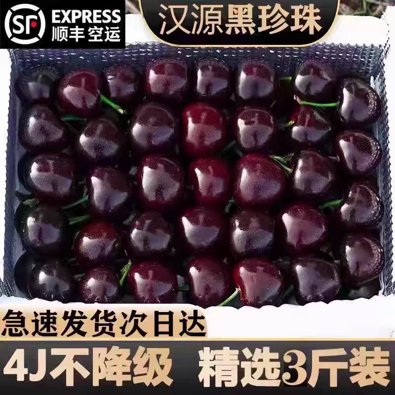 正宗黑珍珠车厘子大樱桃汉源车厘子新鲜水果空运礼盒装4斤特大果
