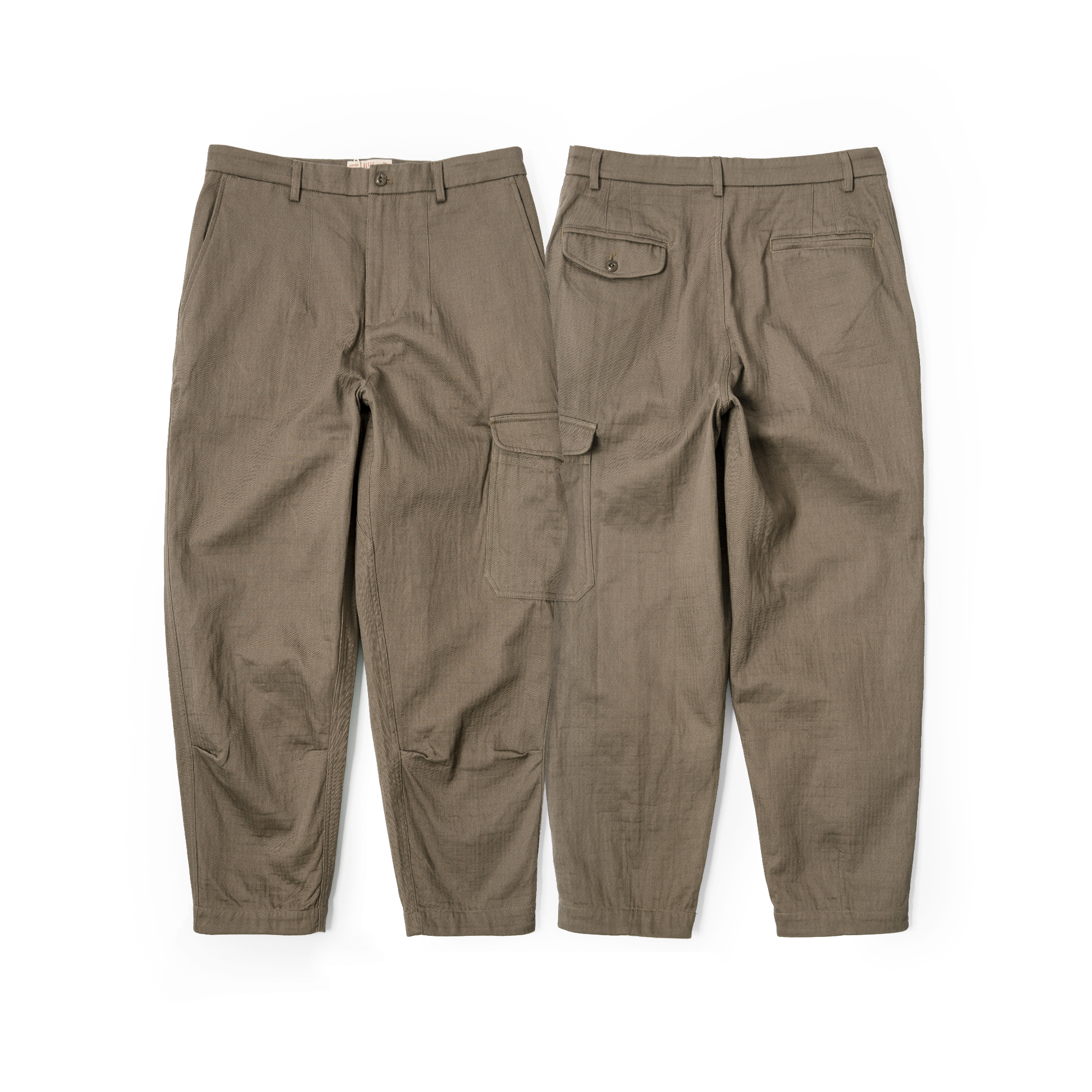 Burcs复古人字纹法式军风锥形裤