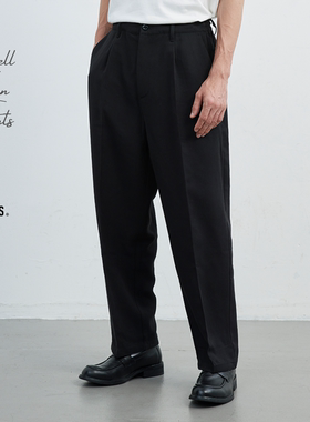 BURCS亚麻莱赛尔中缝直筒松紧长裤休闲老钱风西装裤子通勤天丝