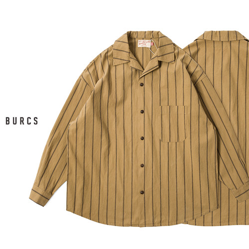 burcs古巴领长袖条纹衬衫外套秋