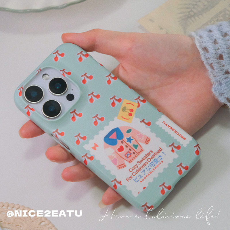 NICE2EATU 原创设计手机壳趣味苹果16pro樱桃春日毛衣iPhone15promax高级韩国进口菲林壳ins