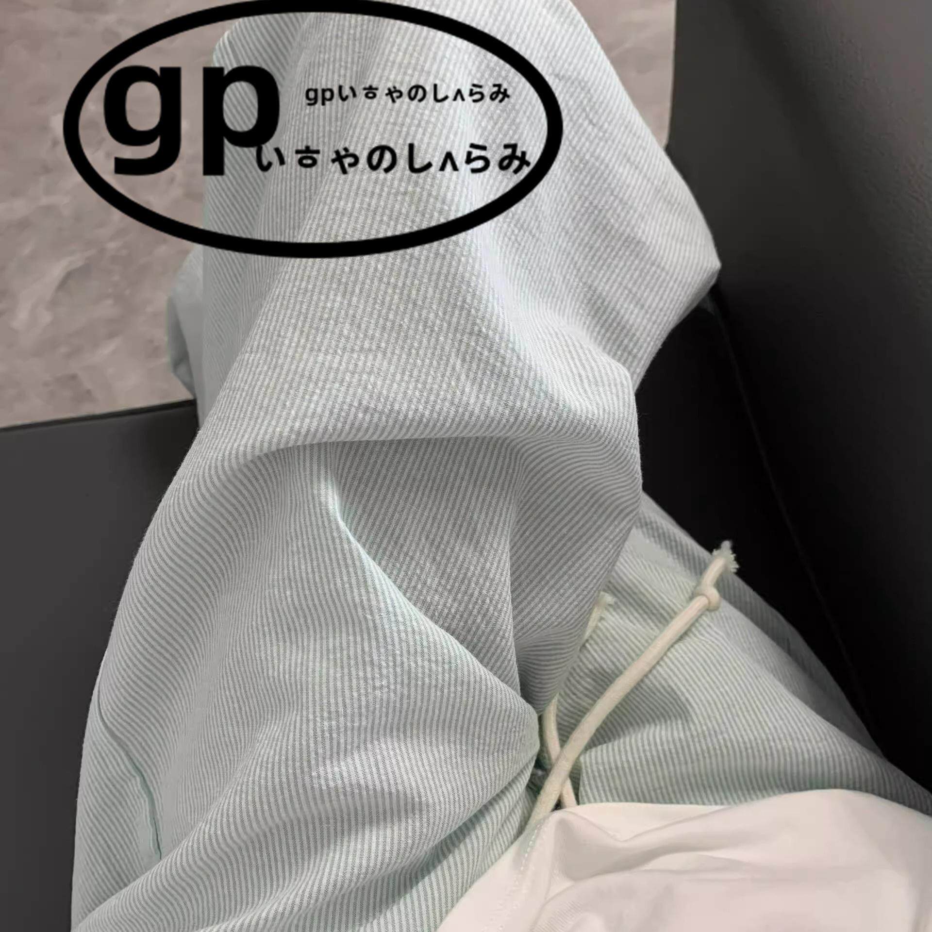 日本gp小清新条纹睡裤女夏款甜美舒适家居裤子大码长裤高腰遛弯裤