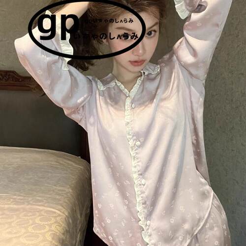 日本GP法式碎花冰丝睡衣女长袖