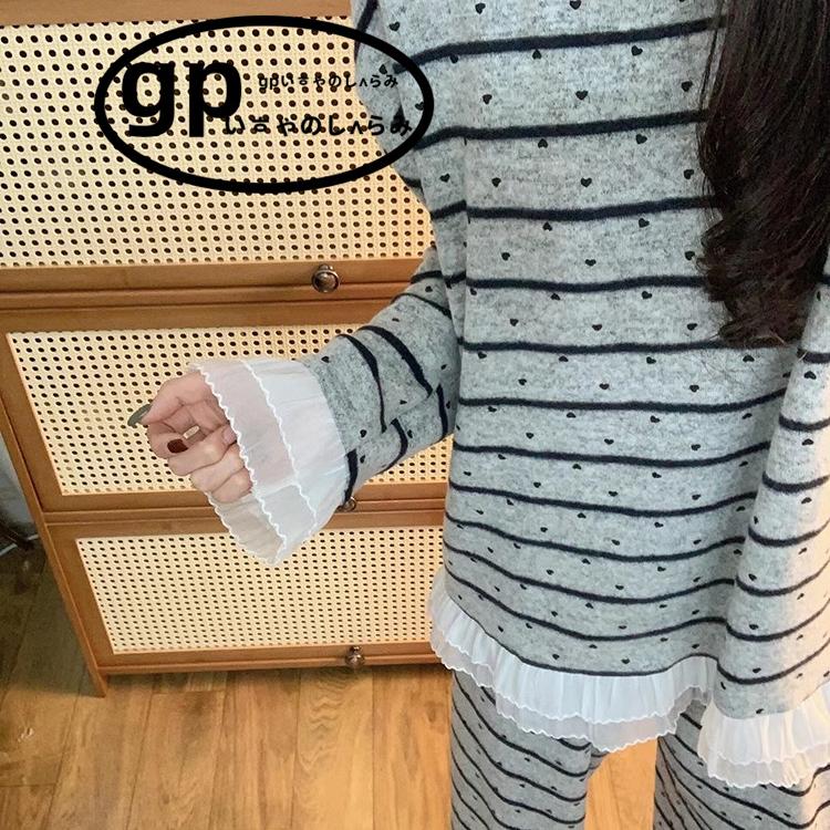 日本GP甜美条纹蕾丝边睡衣女