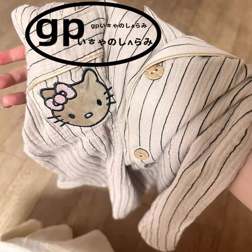 日本gp条纹凯蒂猫双层棉纱睡衣
