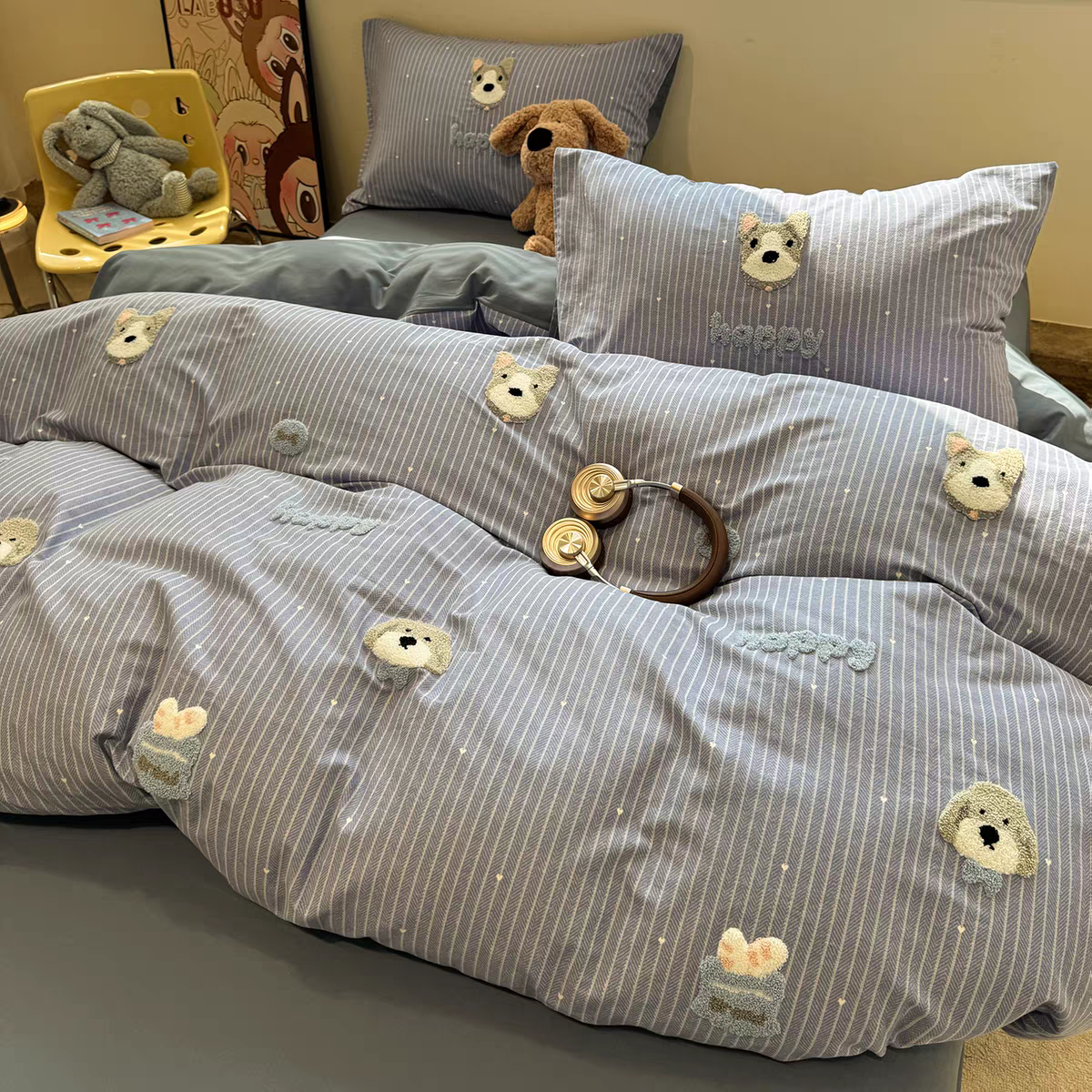 可爱毛巾绣全棉磨毛被套单件