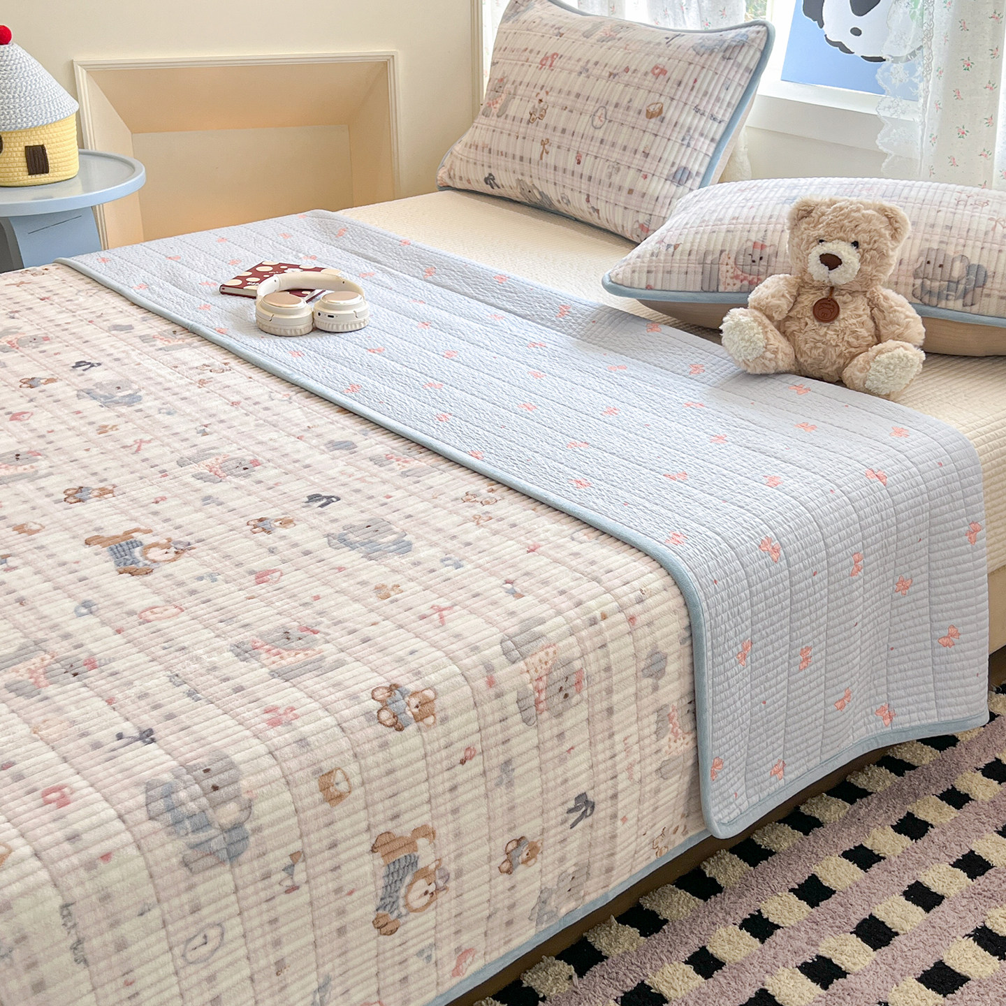 A类一面双层纱一面牛奶绒床盖单件2025新款儿童双面防滑床单四季,床上用品,床盖,淘宝优惠券,粉丝福利购,淘宝优惠卷