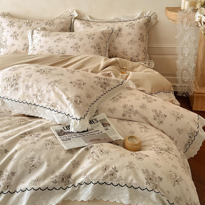 法式蕾丝轻奢100%全棉磨毛四件套