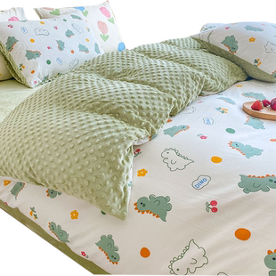 a全棉b豆豆绒加绒被套单件冬季纯棉单面牛奶绒珊瑚绒被罩单人秋冬