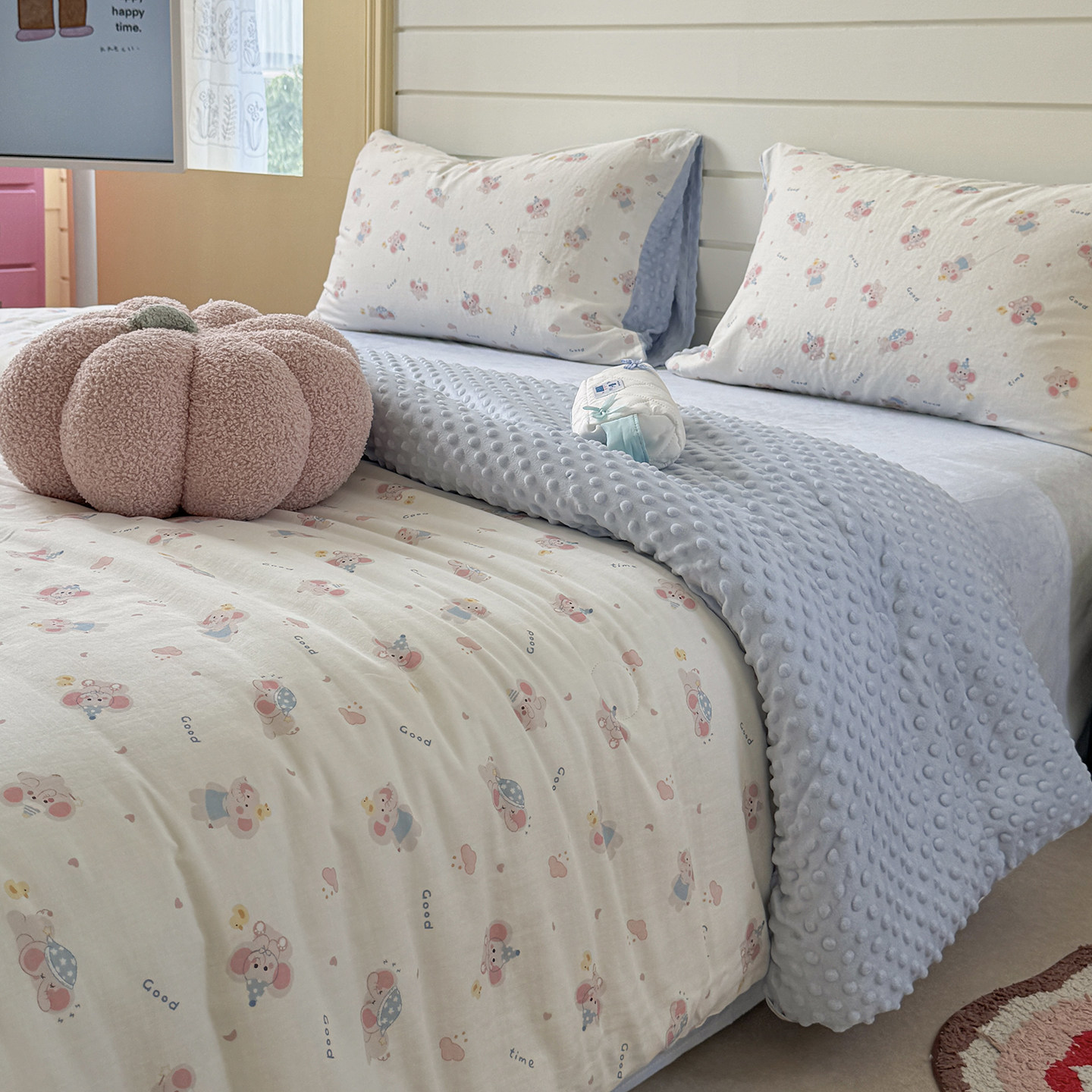 A类全棉双层纱豆豆被冬被牛奶绒春秋被子四件套件套加厚保暖被芯,床上用品,化纤被,淘宝优惠券,粉丝福利购,淘宝优惠卷