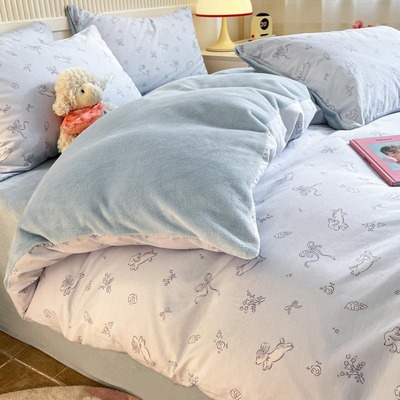 一面全棉一面牛奶绒加绒被套单件冬季单面珊瑚绒被罩150x200x230