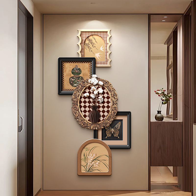 法式中古风玄关装饰画复古轻奢高档立体壁画仿真绿植走廊过道挂画图片