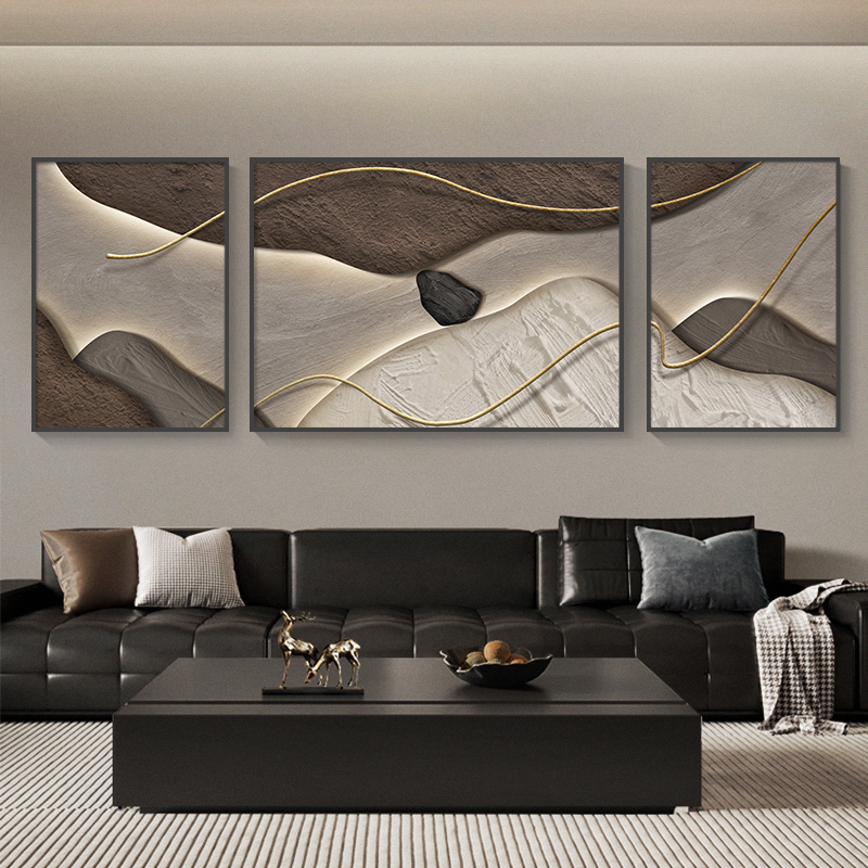 轻奢高级感客厅装饰画高端意式极简沙发背景墙挂画大气抽象三联画