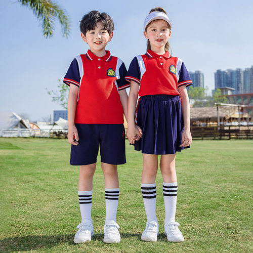 2023春夏秋季新款幼儿园园服一年级学生运动会校服四件套红色拼接