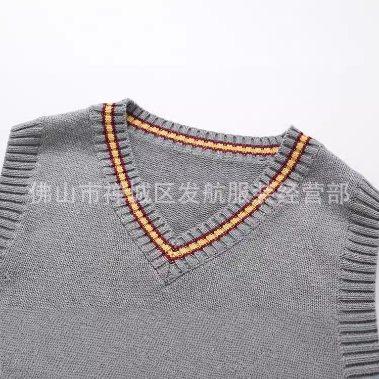 学院风幼儿园园服中小学生校服针织衫背心灰色马甲毛衣金黄条