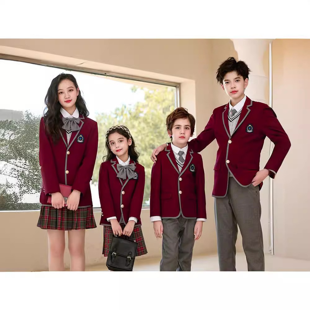 2023英伦学院风校服西服套装中小学生班服春秋装儿童三件套幼儿园