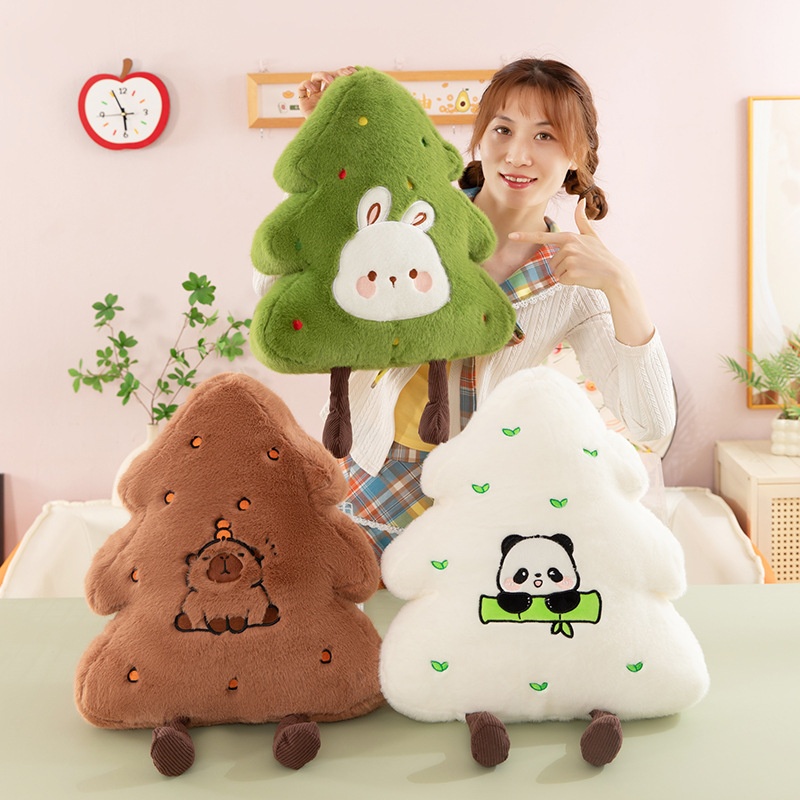 跨境创意卡通动物圣诞树抱枕圣诞节毛绒玩具公仔靠枕玩偶礼物批发
