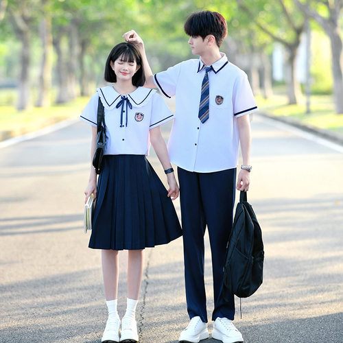 夏季班服初中毕业照演出服高中生学院风JK制服海军领衬衫校服套装