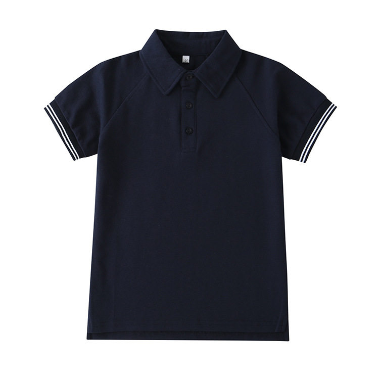 中小学生学院英伦风夏季短袖T恤校服 藏青白色插肩袖Polo衫上衣