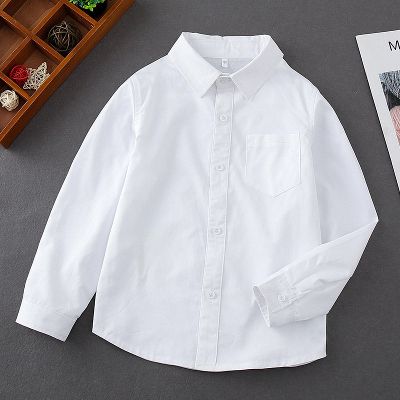 儿童白衬衫男孩女孩校服搭配神器长袖白色衬衣中小学生园服浅蓝色