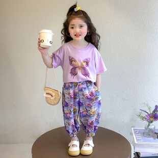 夏季新款洋气网红2025女童薄款短袖韩版休闲套装小女孩炸街夏装