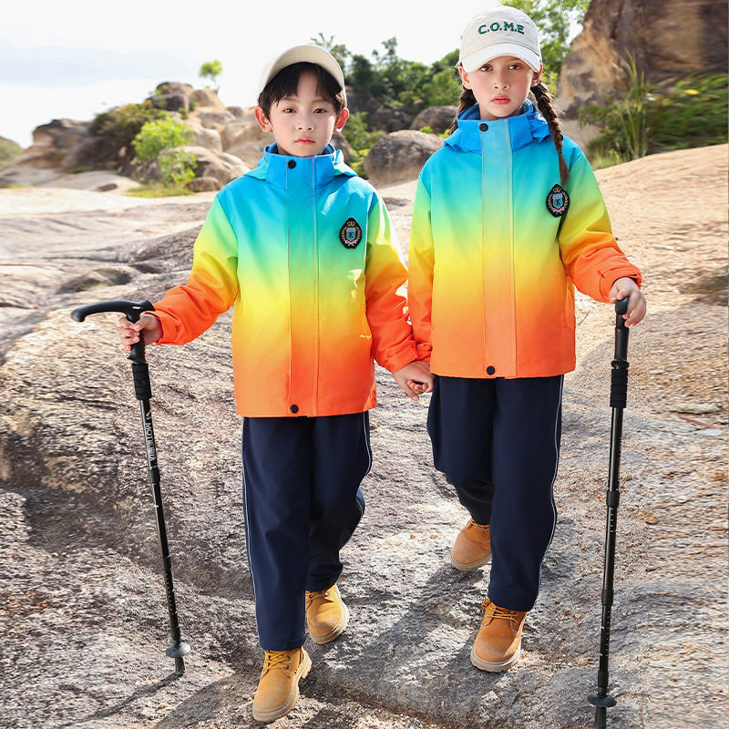 儿童户外登山服小学生校服幼儿园园服运动三件套彩虹套装冲锋衣