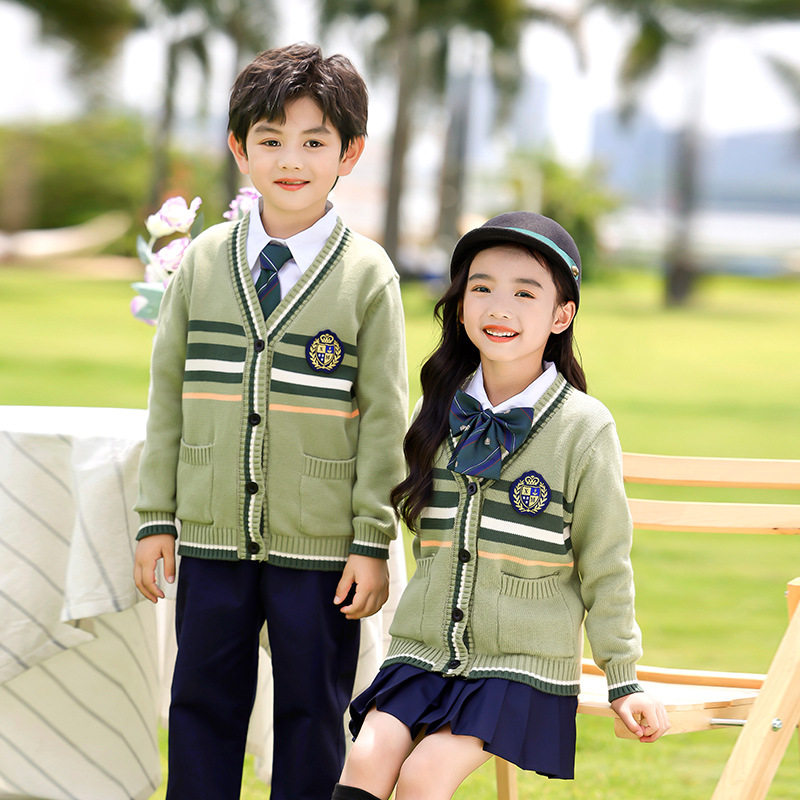 幼儿园园服绿色英伦风毛衣外套小学生春秋装校服四件套男女孩班服