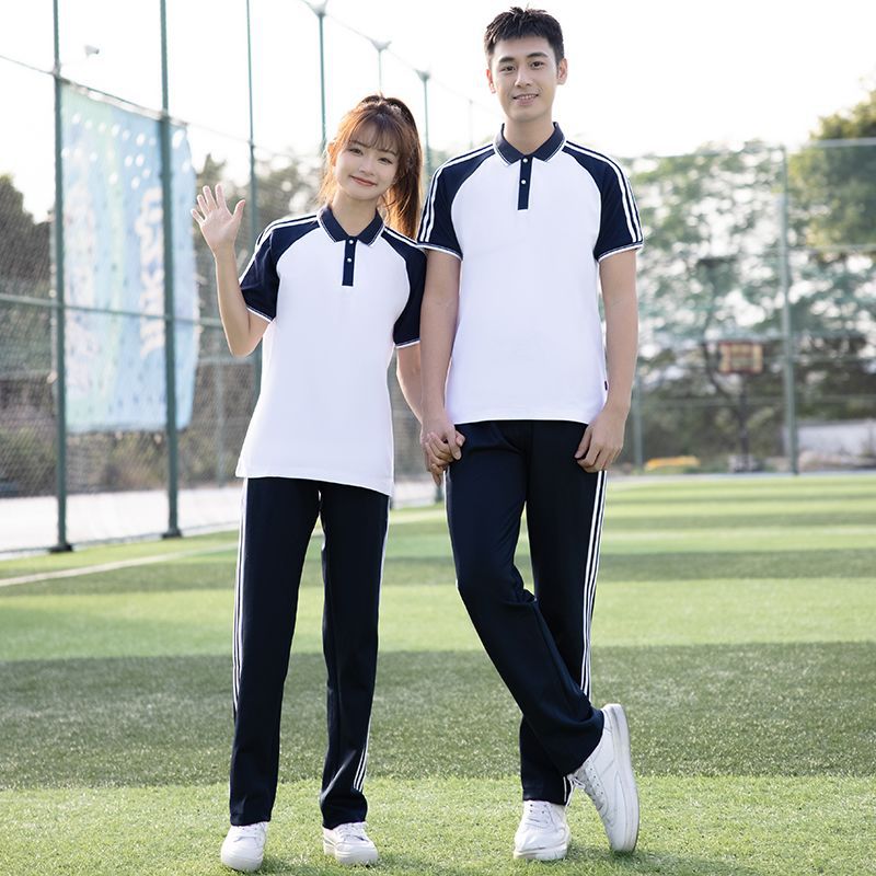 中学生校服夏季短袖套装高中生班服半袖棉T恤长裤男女运动服团购