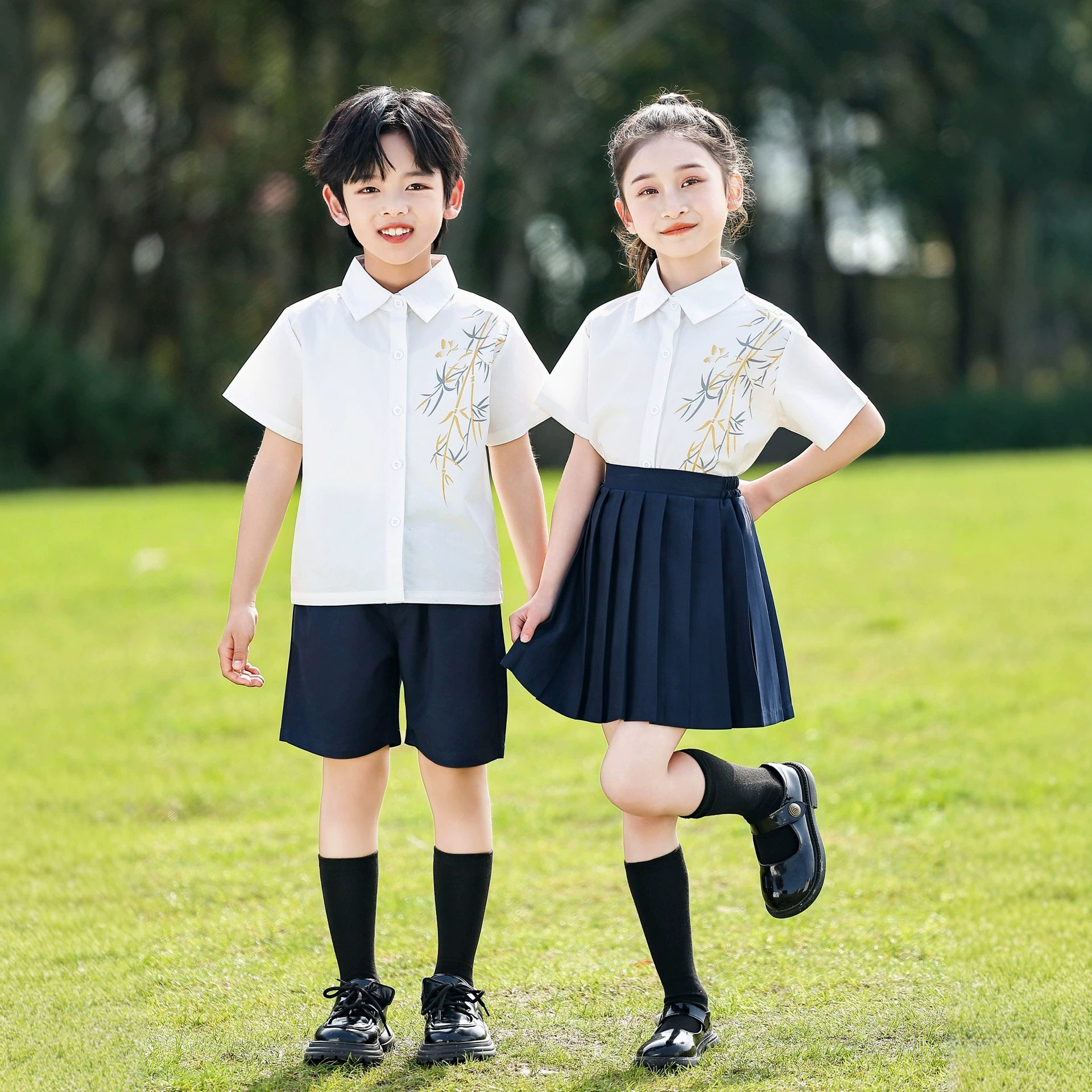 幼儿园园服61合唱表演男女童短袖衬衫中国风学生校服批发团购毕