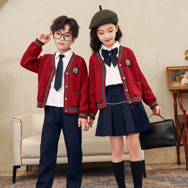 儿童校服套装幼儿园园服中小学生班服毛衣外套开衫春秋冬装三件套